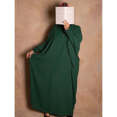 Abaya couleur vert canard manches serrées en soie de medine